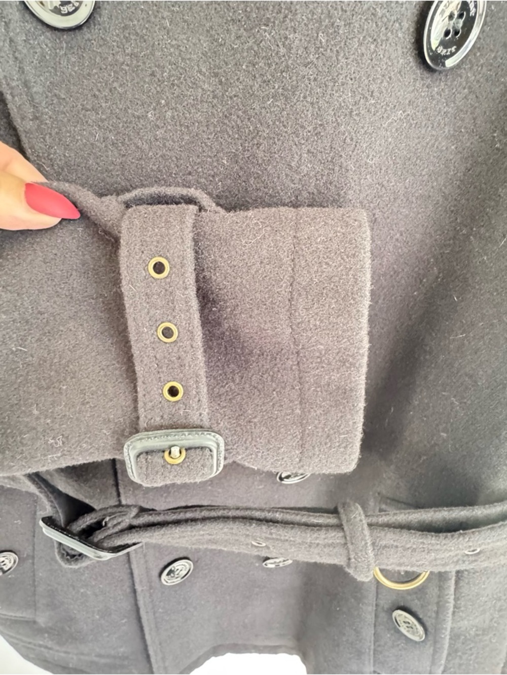 Burberry Brit Black Double-Breasted Wool Trench Coat with Belt - Picture 7 of 13